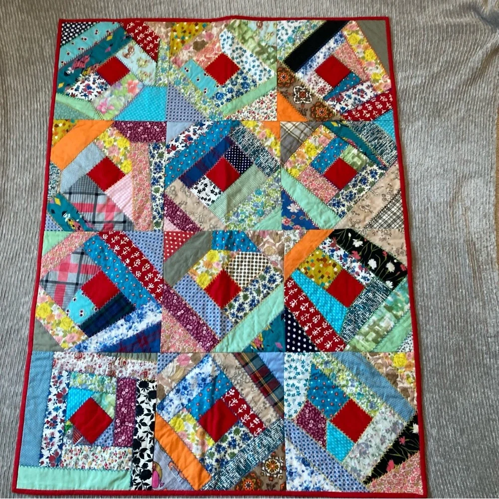Vintage Log Cabin Quilt Baby Toddler‎ Child Patchwork Retro Cottagecore